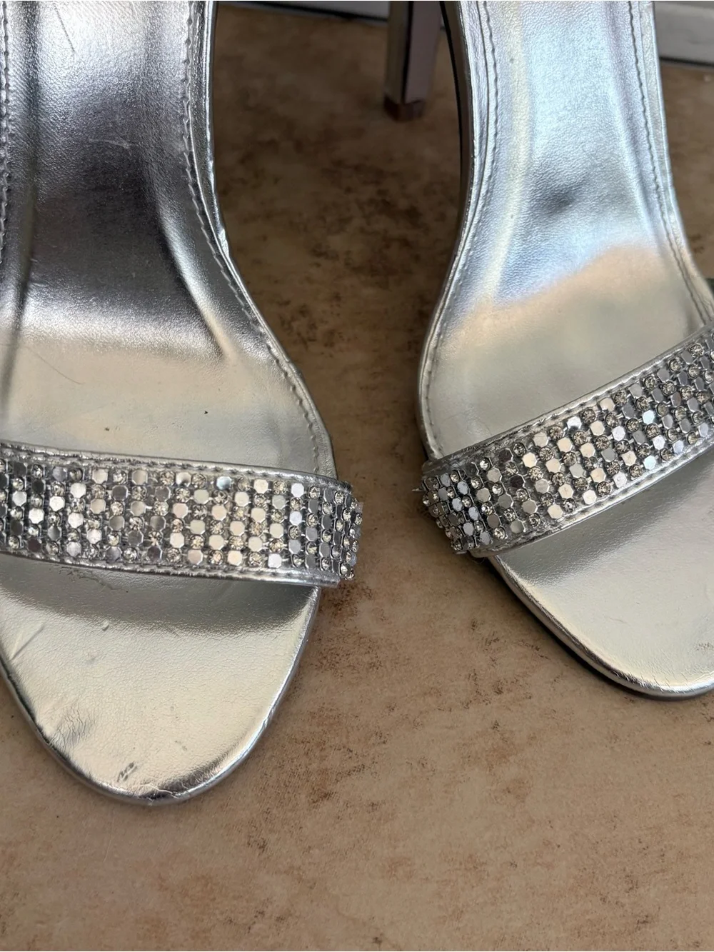 Silver Rhinestone Ankle-Strap Women's Heels